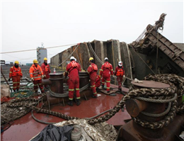 Wreck of the Sewol Loaded Onto Heavy Lift Ship