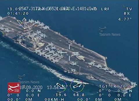 رهگیری ناو هواپیمابر نیمیتز توسط پهپاد‌های بومی نیروی دریایی سپاه(+ عکس)
