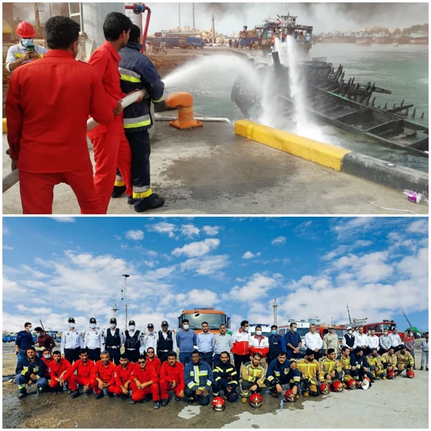 مانور عملیاتی اطفاء حریق و امداد و نجات در  بندر گناوه اجرا شد